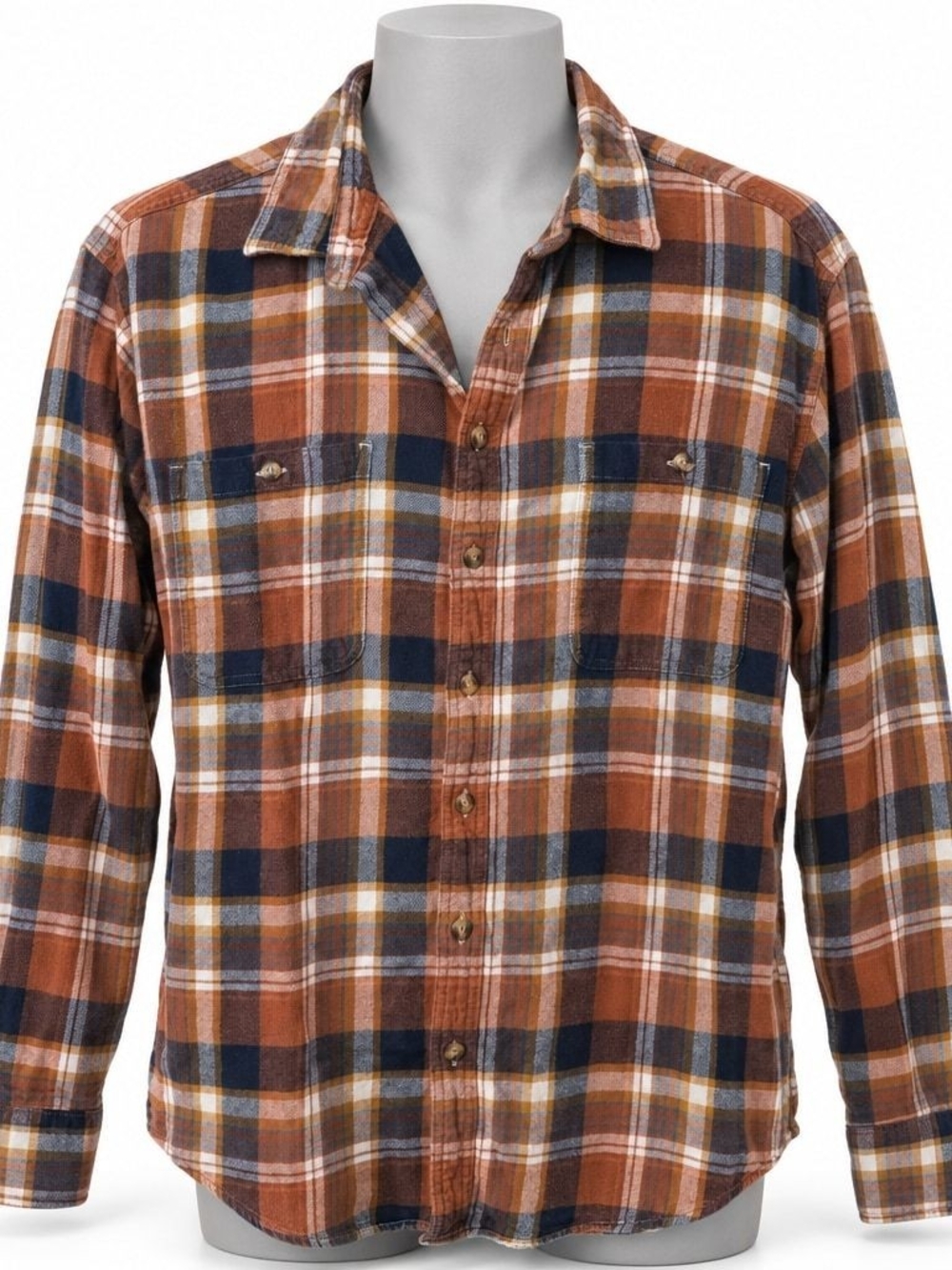 Men's Casual Brown Plaid Long-Sleeve Button-Down Shirt